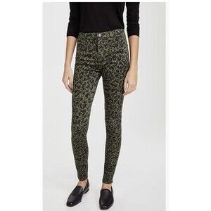 J Brand Women sz 27 Maria High Rise Skinny Jeans Leopard Print Green  cco